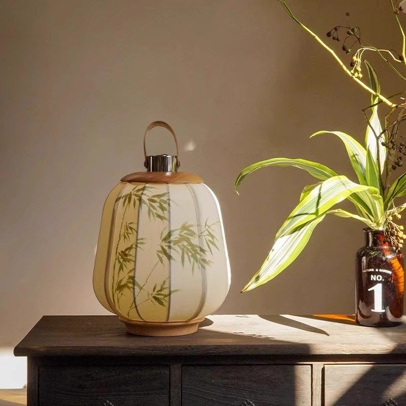 充电触摸无线手提灯笼布艺台灯中式复古床头氛围高级感书法led灯