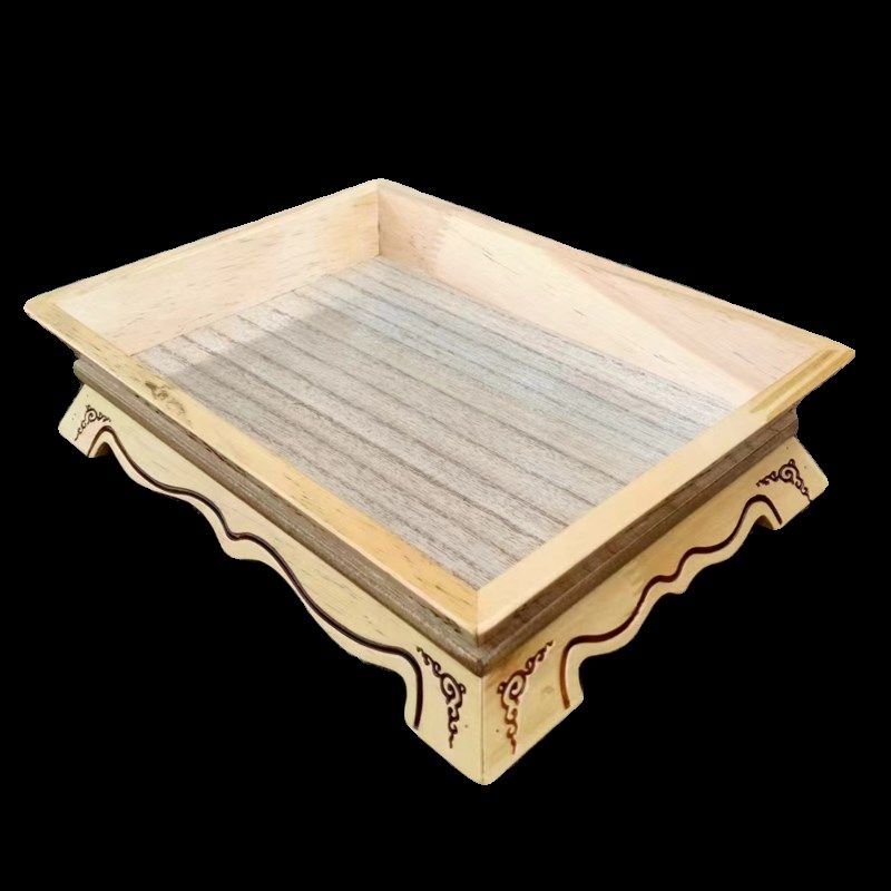 蒙古餐具木烤全羊托盘羊腿羊排手把羊肉盘子蒙餐烫花复古加厚木盘