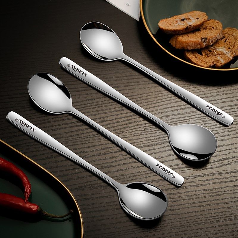 .小勺子家用精致不锈钢瓢羹圆形长短柄圆形铁勺子婴儿吃饭汤匙调