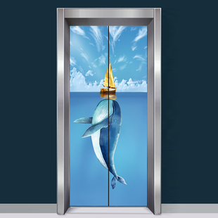 电梯门贴纸创意入户门装 饰整张网红新年背胶自粘遮挡卡通贴画n25