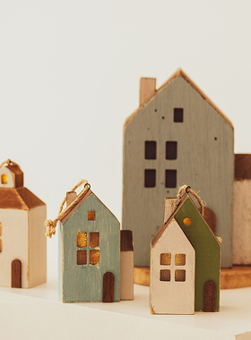 YBOX创意乡村田园木质小房子家居发光摆件挂饰圣诞装饰咖啡店礼物