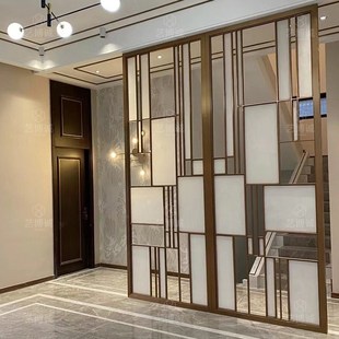 北欧不锈钢磨砂白玻璃客厅屏风隔断D简约酒店装 饰餐厅商业玄
