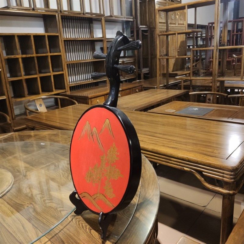 乐意月琴实背纯手绘工艺品创器中式装饰设计空间木景挂件摆设拍摄