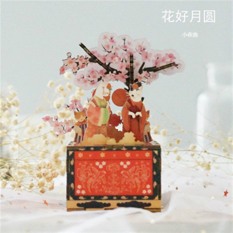 西安文创瓜几拉唐猫猫咪国风木质实木DIY手工音乐盒八音盒摆件