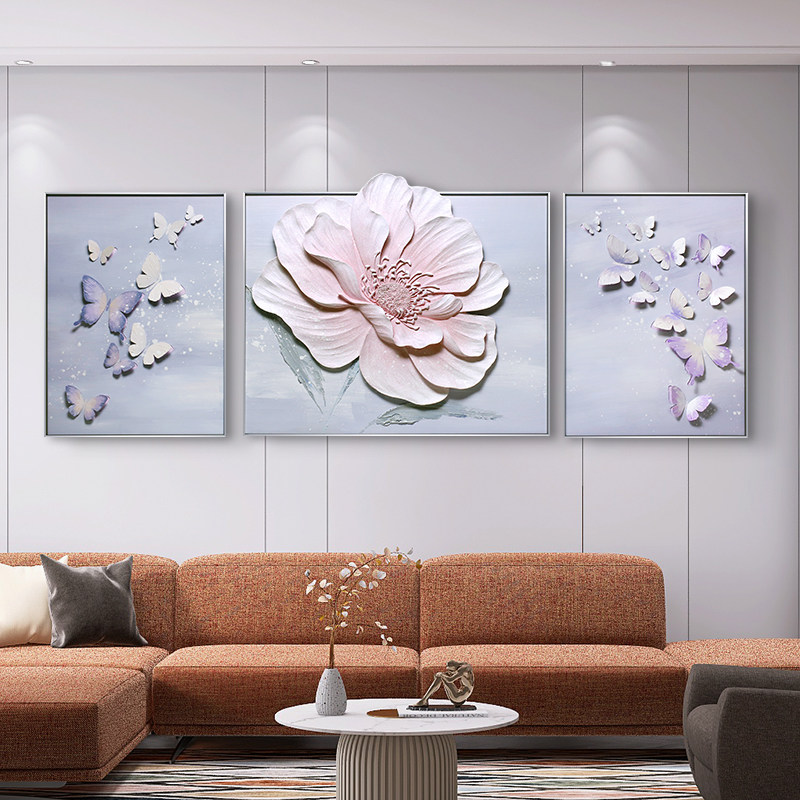 立体沙发背奢墙三联装饰画壁画客厅挂画轻景现代浮约简雕手绘油画