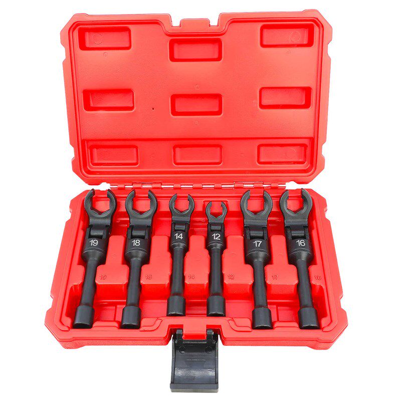 6件套六角摇头开口扳手组套油管拆卸套筒扳手 汽修工具12mm19mm
