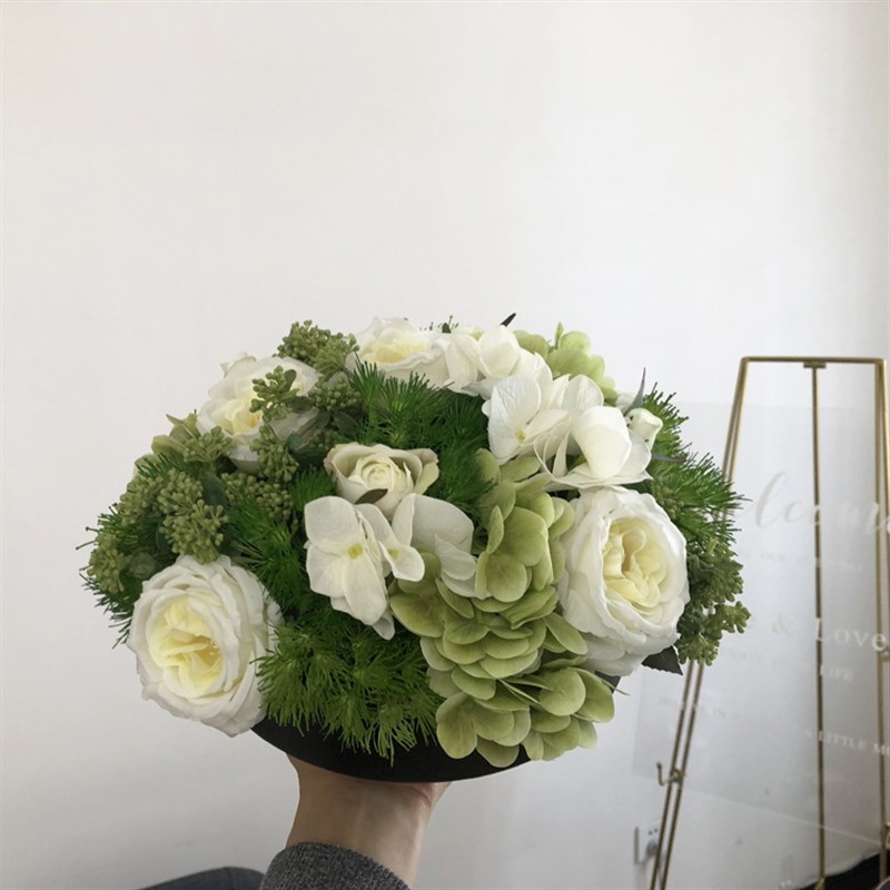 白绿色玫瑰绣球花艺仿真组合套装餐摆茶几桌件客厅样板假房花绢花