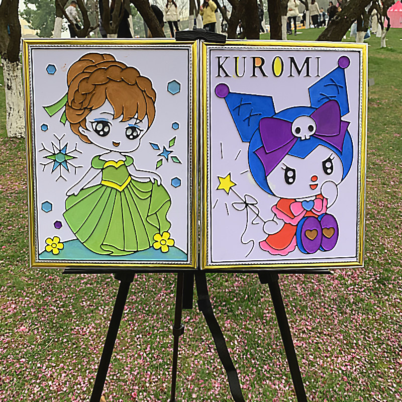 新款地摊凹凸涂色画板立体画雕园童diy公儿广场摆摊涂鸦填色浮板