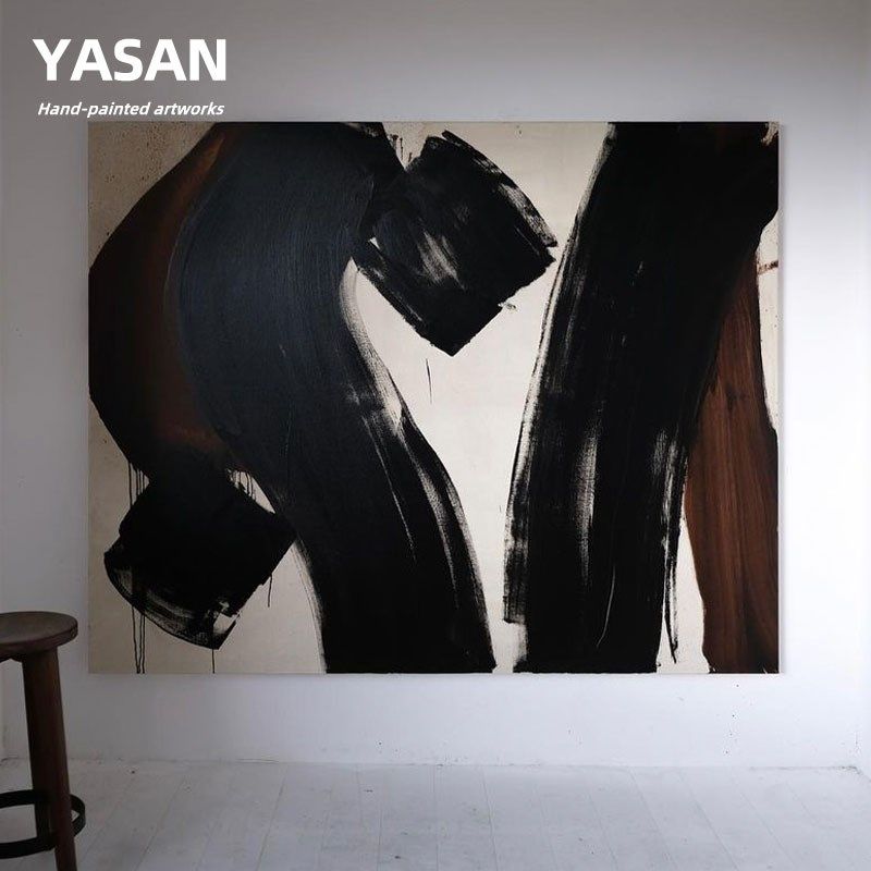YASAN 侘寂风纯手绘油画客厅沙发黑白抽象装饰画卧室创意艺术挂画