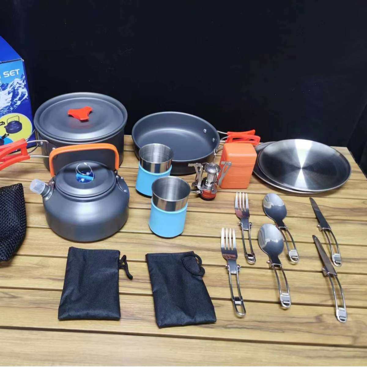 野外露营锅具户外炊全套装备煮饭烧水壶套锅吊锅套组茶壶野炊用品