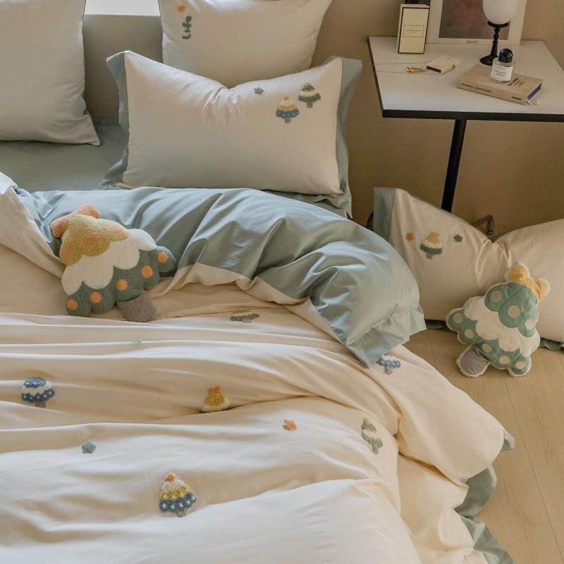 A类毛巾绣100S长绒棉四件套全棉被套单人纯棉三件套床上用品四季