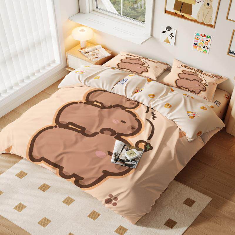 卡皮巴拉床单四件套capybara周边床品双面图案被套亲肤绵柔被罩子