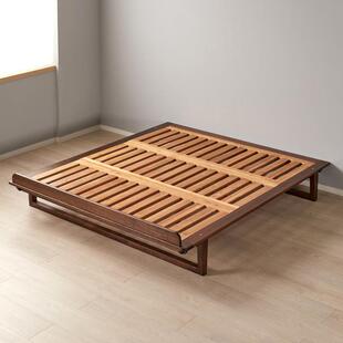 北欧黑胡桃木排骨架简约无靠背无床头床小户型日式榻榻米床架
