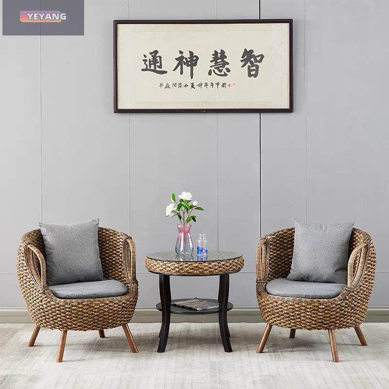 阳台藤椅三件套简约现代家庭户外藤编织休闲桌椅组合单人沙发桌椅