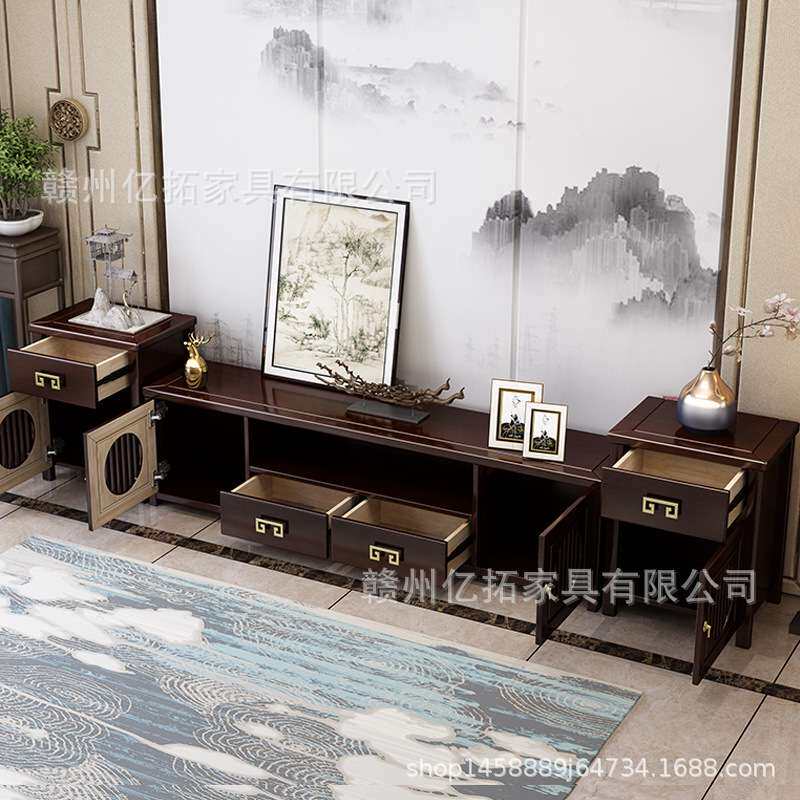 新中式实木电视柜茶几矮柜组合家用禅意客厅大小户型现代简约地柜