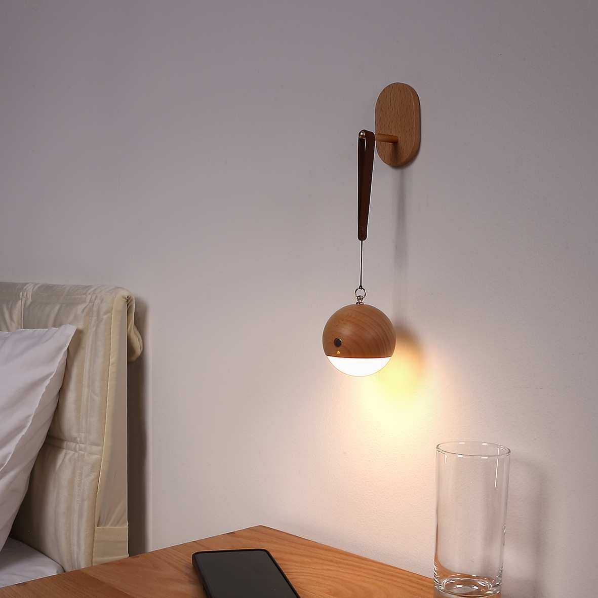 智能声控灯手提灯USB充电小夜灯壁灯床头灯壁挂免布线圆形氛围灯