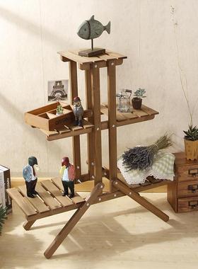 3层对称阶梯花架子藤架绿萝地中海风格情调深蓝色复古色幼儿学校