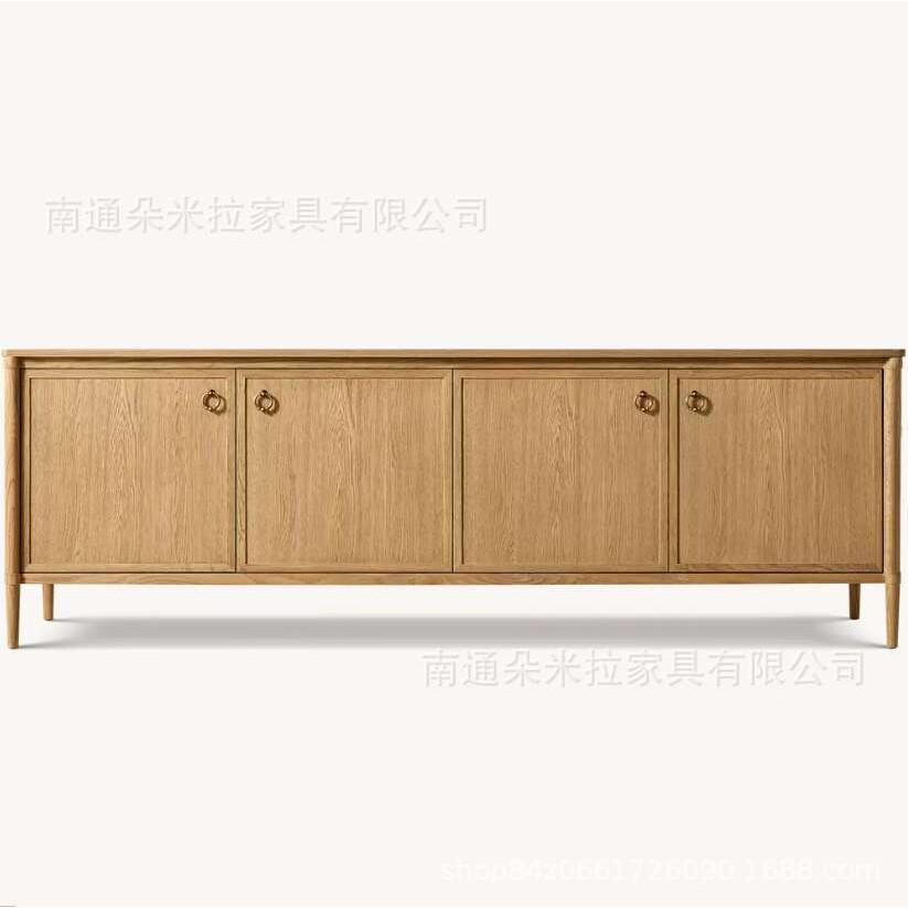 RH美式简约实木四门带抽屉边柜法式橡木客厅餐边柜酒柜茶水柜