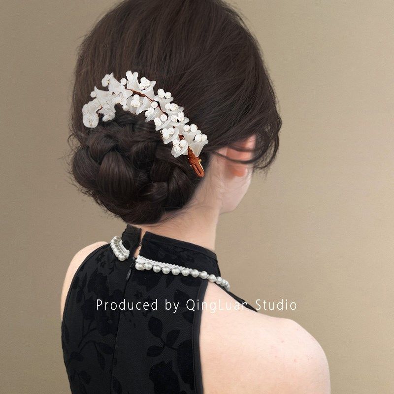 铃兰清雨~超仙铃兰花朵发夹国风丸子头发夹半扎发鸭嘴夹旅行发卡