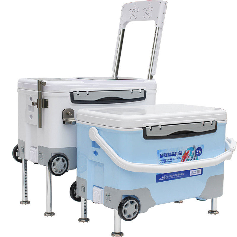 恒冠2021新款钓箱隐藏靠背台钓箱竞技钓鱼箱37升带轮平盖隐藏靠背