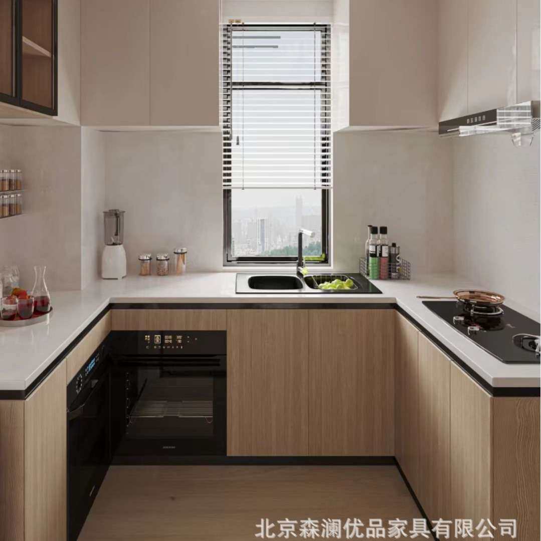 北京厂家定 制 整体橱柜家用原木风实木橱房网红小清新石英石岩板