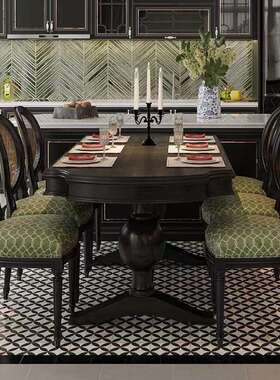 法式复古黑色哑光餐桌椅组合美式家用小户型实木椭圆形桌子