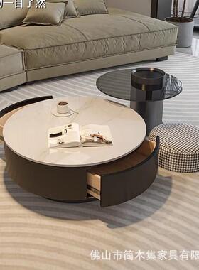 岩板黑色方形茶几客厅家用轻奢现代简约大小户型茶桌玻璃边几组合