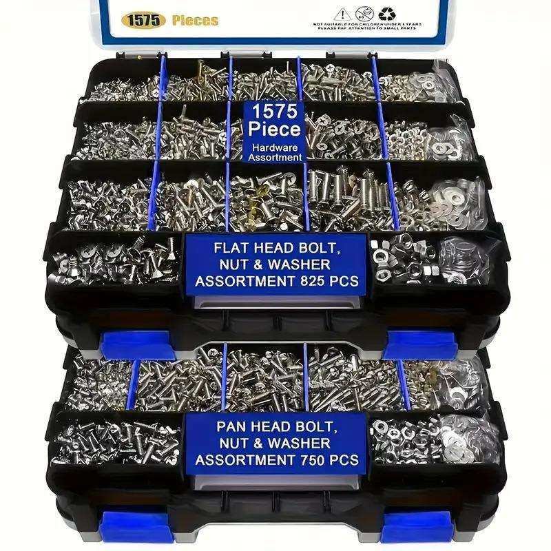 跨境盒装螺丝钉1575pcs304不锈钢十字盘头/沉头螺丝螺母套装组合,模玩/动漫/周边/娃圈三坑/桌游,模型制作工具/辅料耗材,淘宝优惠券,粉丝福利购,淘宝优惠卷