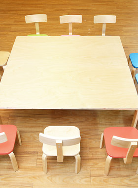 幼儿园桌椅儿童手工桌 早教绘画学前班培训辅导班实木课桌椅S圆桌
