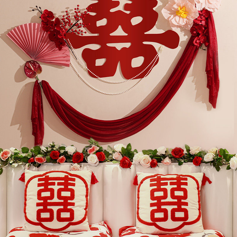 仿真花藤结婚床头花假花玫瑰藤条婚礼装饰婚房布置套装房间卧室