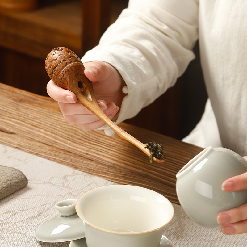 竹根茶道三件套布袋茶针茶铲茶夹零配件功夫茶具茶勺六君子套装