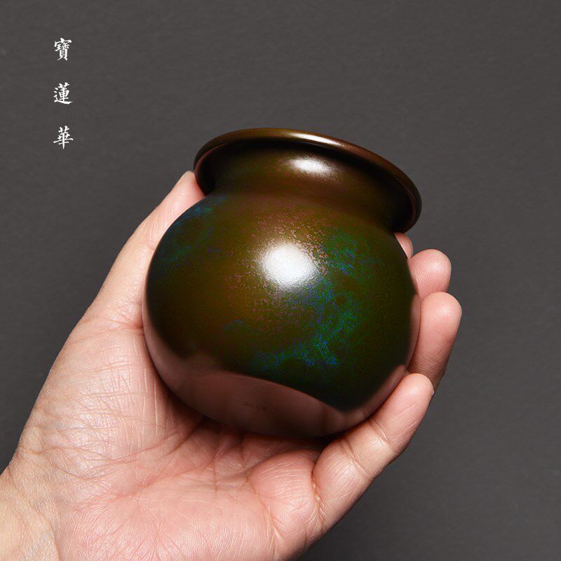 斑斓彩紫铜小水盂 茶滤架子搁架 建水洗茶l洗茶渣斗 茶道配件笔洗