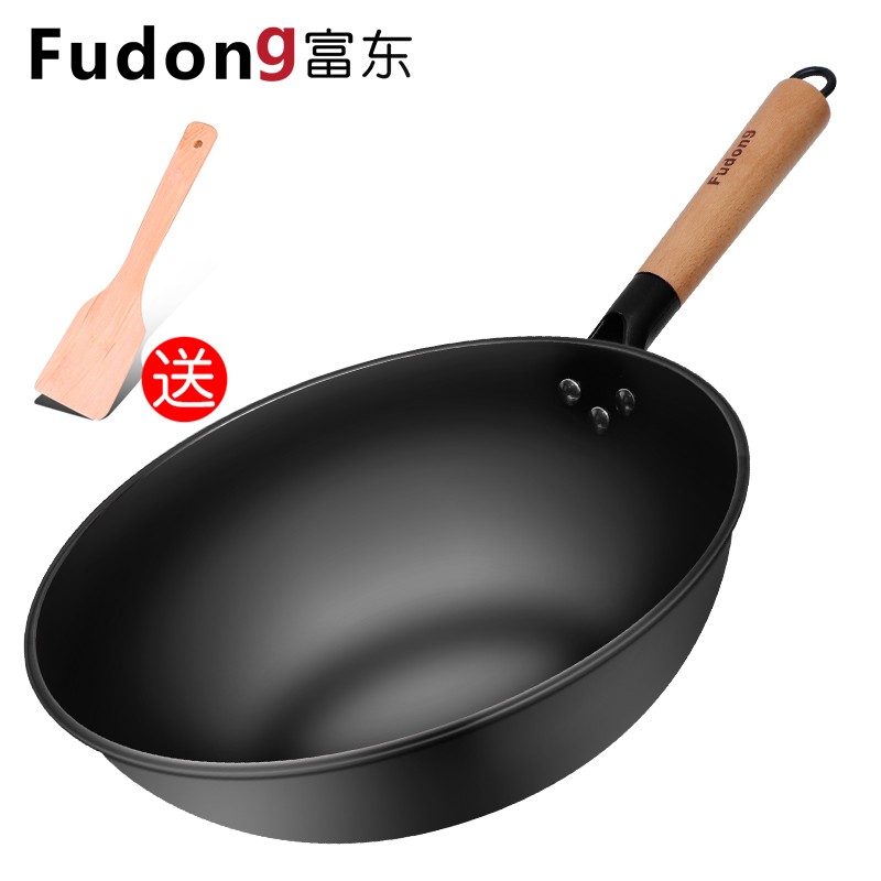 炒锅铁精炒菜锅不粘锅无涂烟老式铁锅无油层电磁炉燃气通用家用