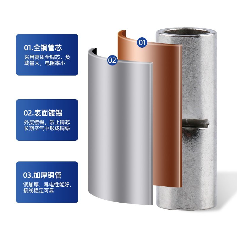 管型全绝缘中间对接管BV1.25/2/5.5/8冷压接线端子电线连接器接头