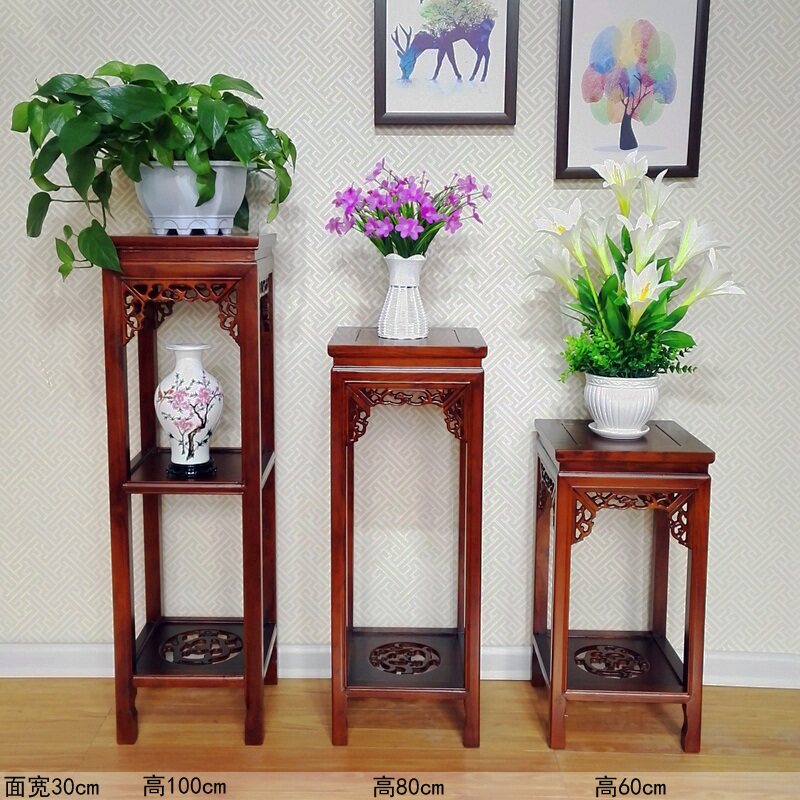 中式实木花架地面阳台客厅鱼缸绿萝吊兰花盆景木质小架子欧式仿古