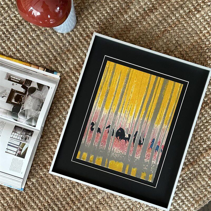 林中漫步】木吉中古复式客厅装饰画法古玄关高画感室内挂级斗柜画