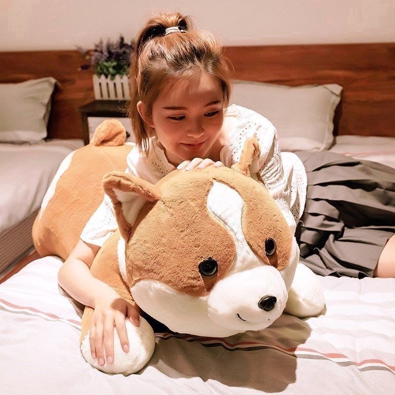 柴犬狗枕公仔柯基睡觉靠枕趴趴布娃绒狗床上玩偶可爱抱狗毛娃玩具