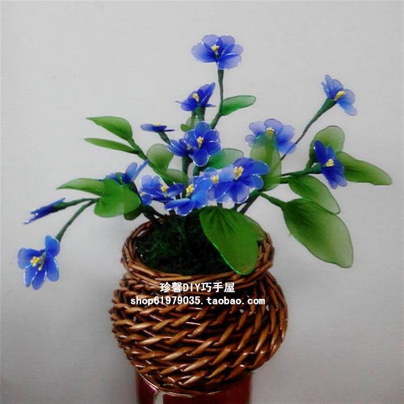 DIY丝网花丝袜花成品 纯手工制作 仿真花成品 藤编花篮+扇子花