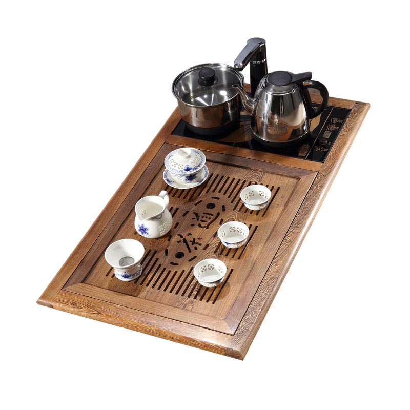 精选鸡翅木茶盘实木搭配全自动电磁炉一体功夫茶具套装玻璃茶几款