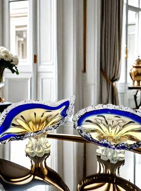 家居高档轻奢创意琉璃果盘现代大号水晶玻璃高端高脚水果盘样板间