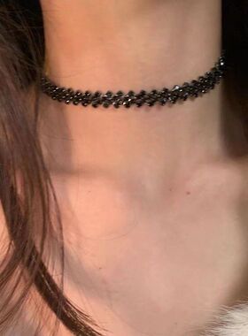 高级感镶钻颈链choker女个性情绪嘻哈时尚小众闪亮水钻项链锁骨链