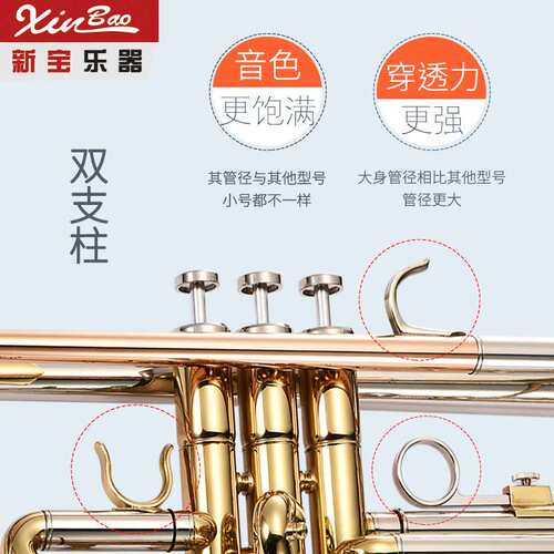 新宝降B调专业小号演奏铜管乐器按键小号TR600型白铜