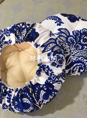 亚麻青花瓷圆形树桩棉垫 圆石凳子坐垫 圆柱体防滑坐垫套住款椅垫