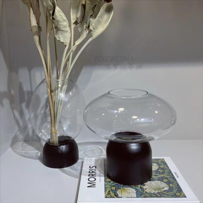 极简意式实木艺术玻璃创意储物罐花器花瓶摆件天然珊瑚装饰品摆设
