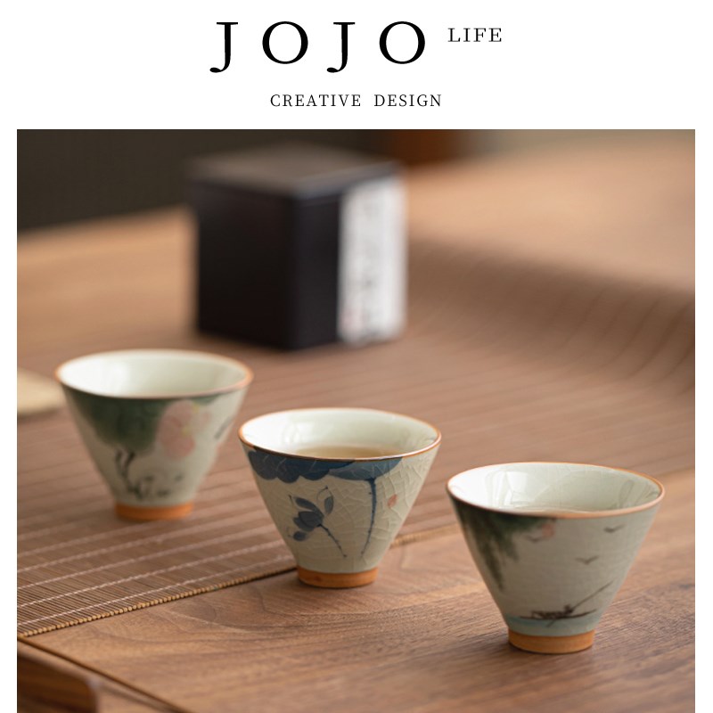 JOJOS L. PD.紫泉涧.哥窑手绘主人杯单杯陶瓷茶杯个人  加老