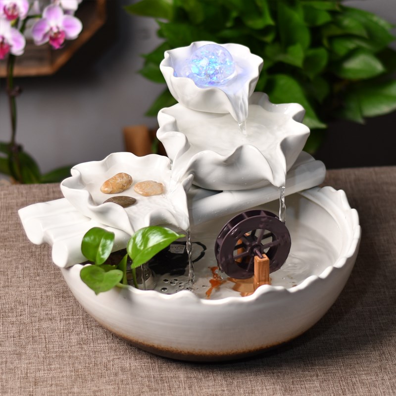 家居流意创水招财生财摆件桌面加湿鱼水轮球水晶转珠加湿喷泉风缸