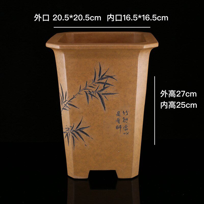 新款特大景精品高四方切角名家秦夕洪段泥柴烧签筒号筒兰花盆千盆