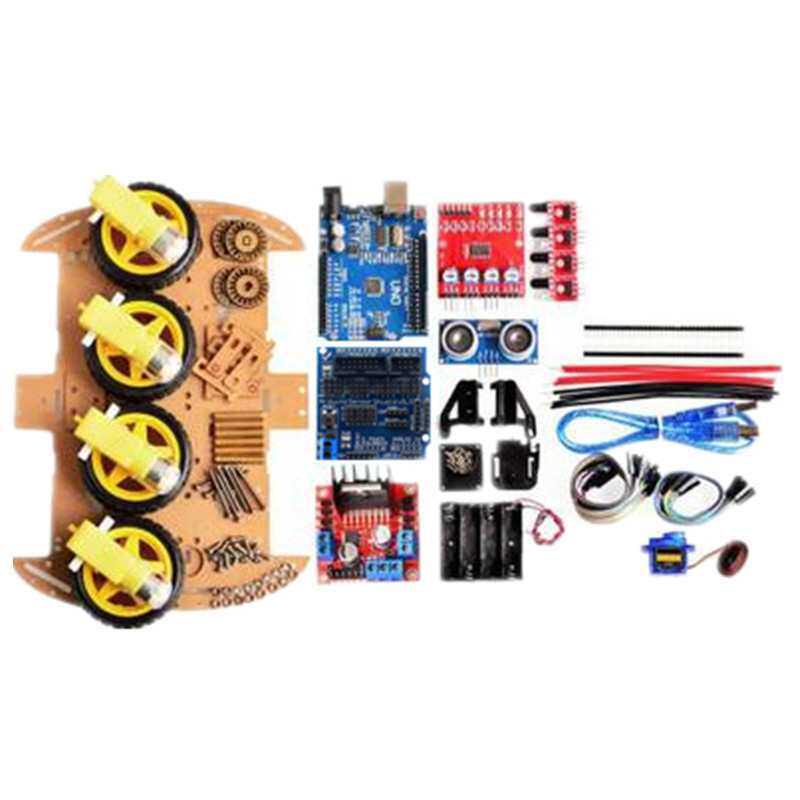 四轮 智能小车七件套 UNO R3+汽车底盘套件+超声波模块 套
