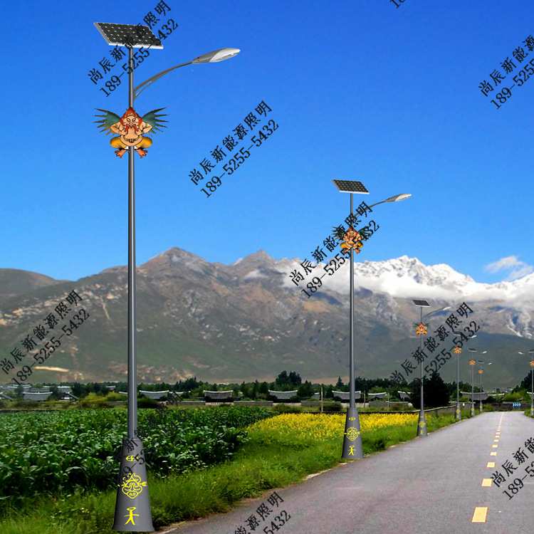名族风太阳能路灯 印花杆名族特色太阳能路灯6米民族太阳能路灯厂