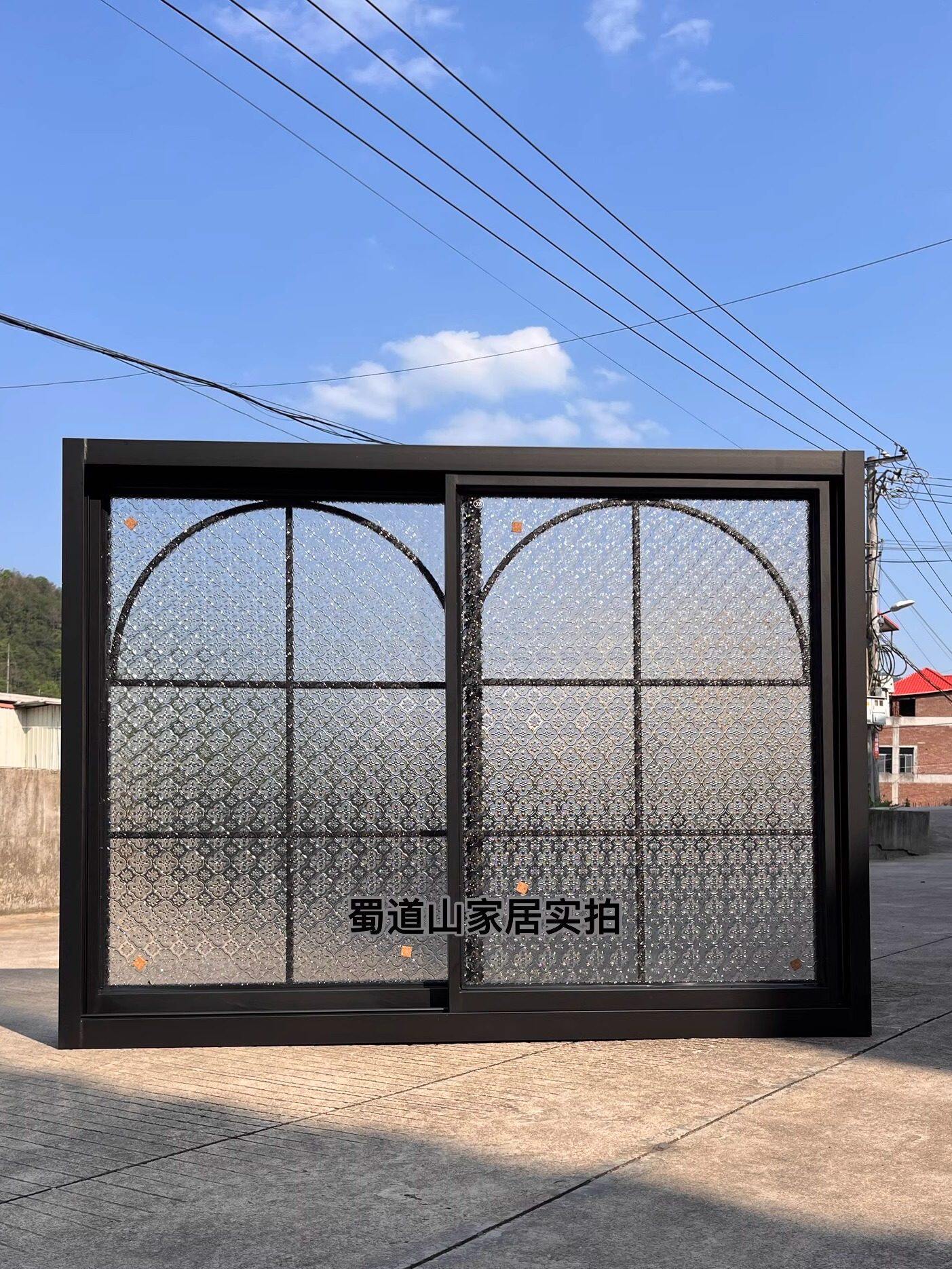 法式复古极简推拉铝合金室内玻璃窗拱形窗卧室厨房书房窄边平移窗